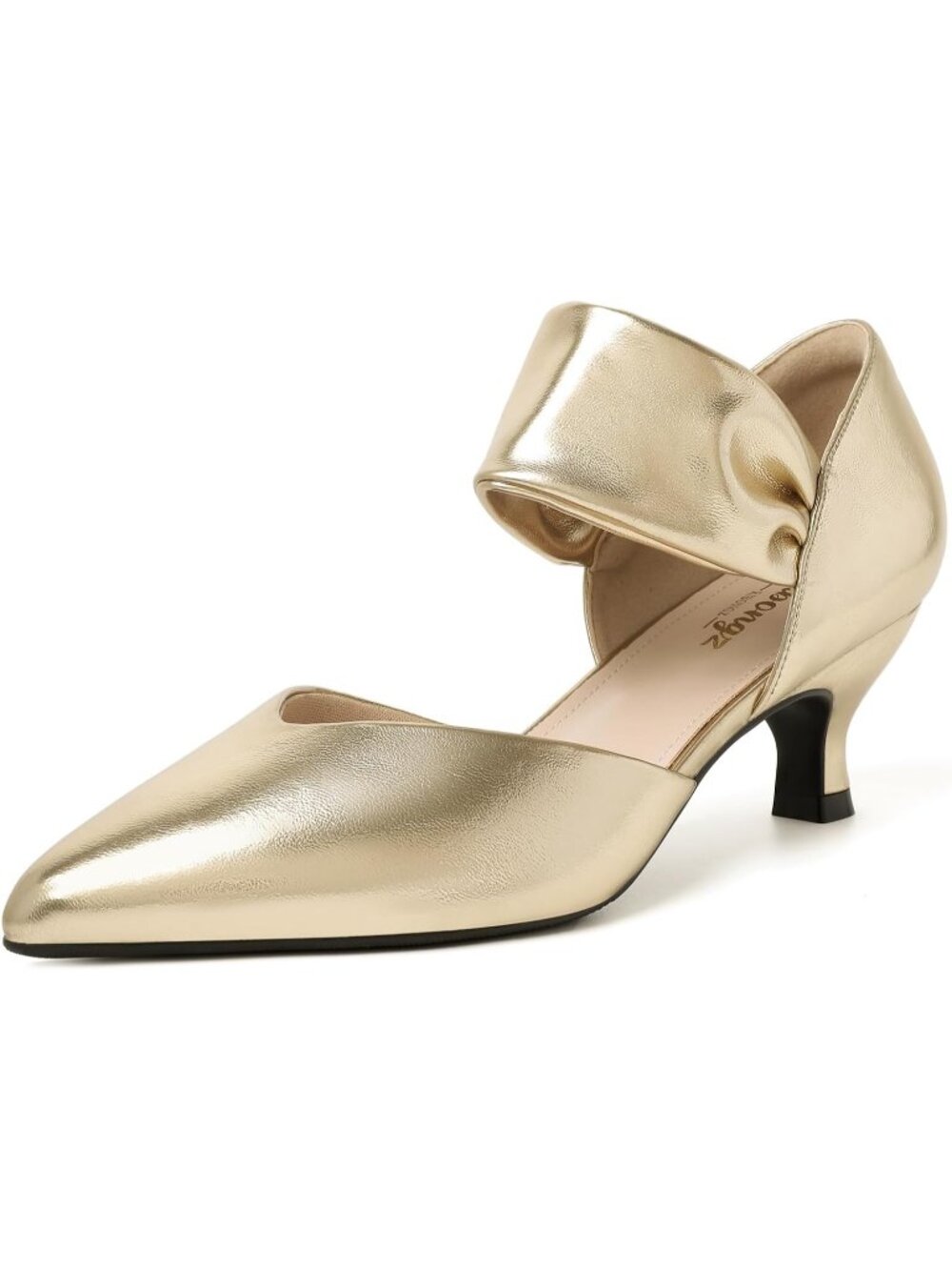 Women's Gold Kitten Low Heel Pointed Toe Closed Comfortable Slip Shoes